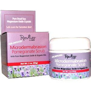 Microdermabrasion Pomegranate Scrub from Reviva Labs is a skin revitalizer made with Magnesium Oxide crystals from the Dead Sea, which is gentle enough for use on sensitive skin..